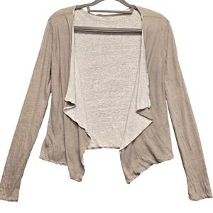 Majestic Filatures Cardigan Womens S Taupe 100% Linen Open Front Drape Wrap